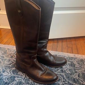 Frye Melissa Pull On Brown Leather Riding Boots